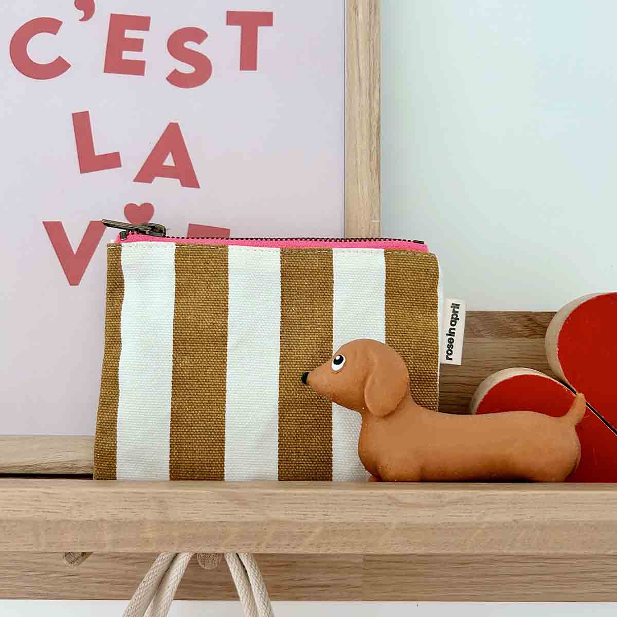 Rose in April | Marie Purse Stripes Ecru and Caramel