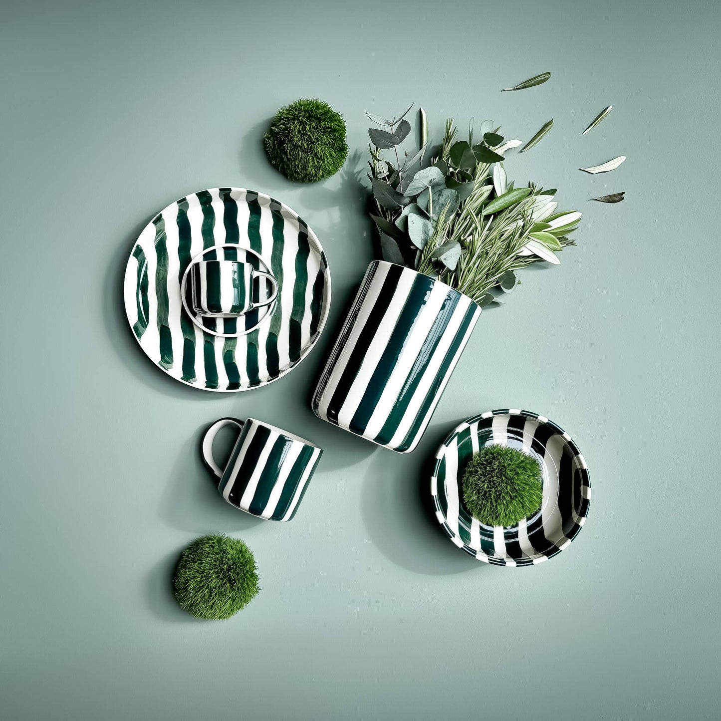 Magazin Minori - Espresso Stripes - gentle green (Set of 2 - 4 pieces)