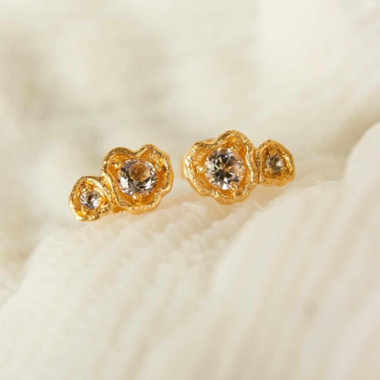 Claire Hill Designs - White Topaz Gold Vermeil Ear Climber Studs | Bestselling Everyday Luxury