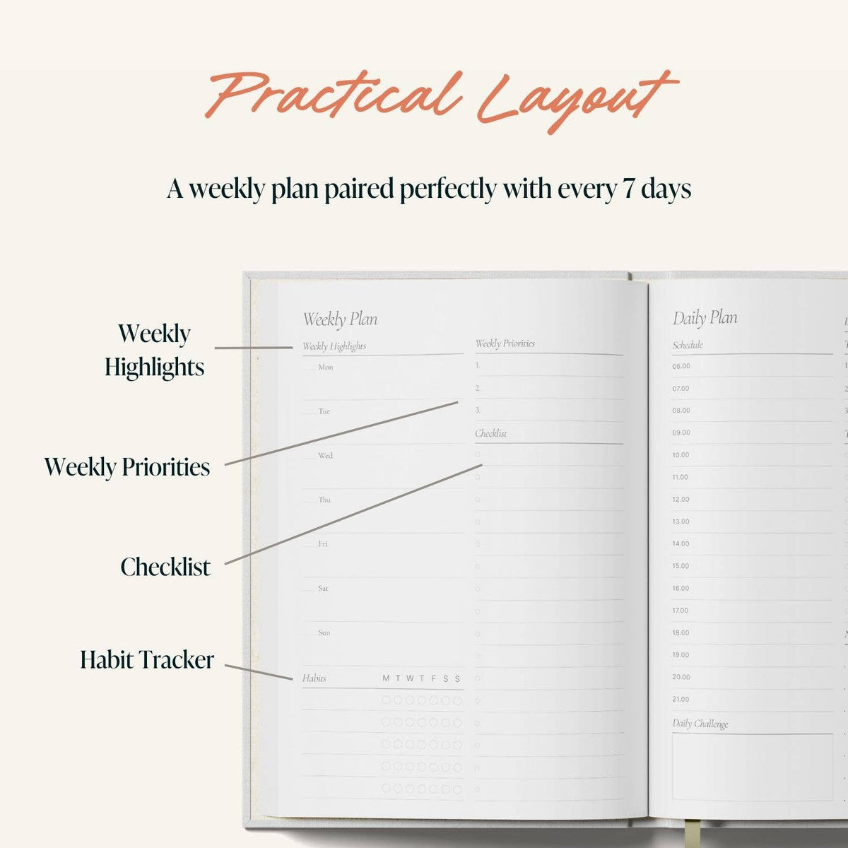 Yop & Tom | Journals, Notebooks & Planners - Undated Daily Planner Pruple | Page a Day | A5 Hardcover