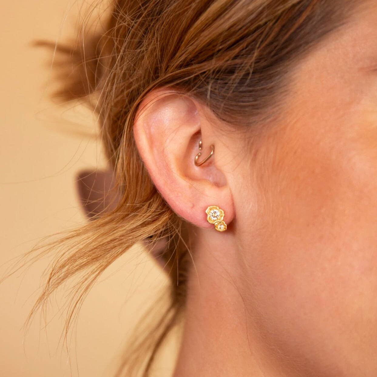 Claire Hill Designs - White Topaz Gold Vermeil Ear Climber Studs | Bestselling Everyday Luxury