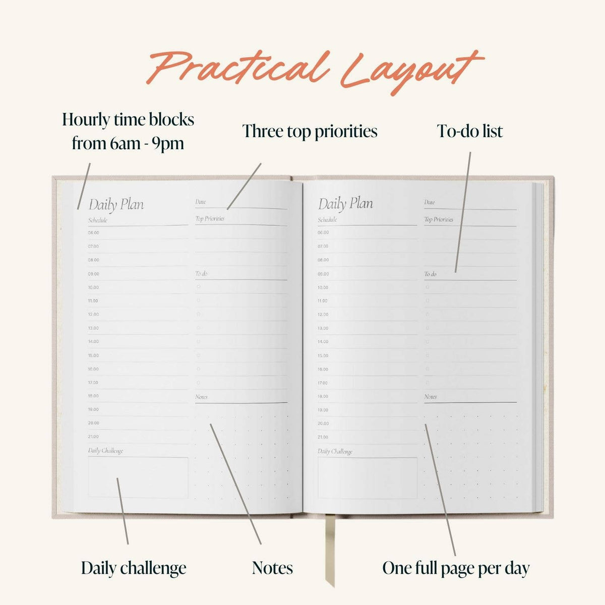 Yop & Tom | Journals, Notebooks & Planners - Undated Daily Planner Pink & Red | Page a Day | Hardcover