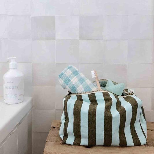 Rose in April | Vic Toiletry Bag Stripes Aqua / Olive