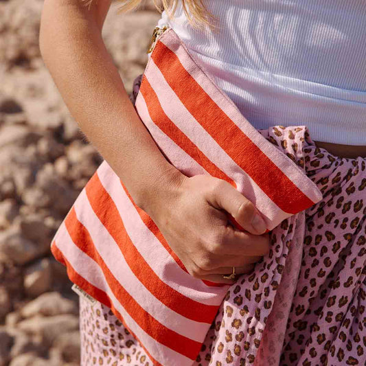 Rose in April | Lili Flat Pouch Stripes Tomato / Candy Pink