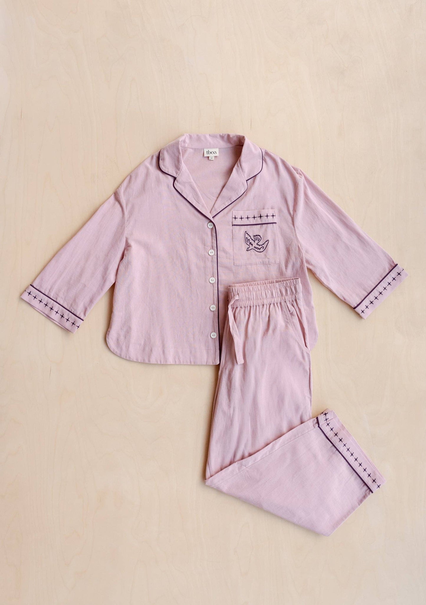 TBCo - Cropped Cotton & Linen Pyjamas in Pink