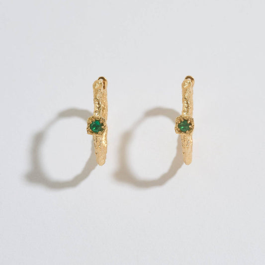 Claire Hill Designs - Chalcedony Lichen Branch Gold Medium Hoops