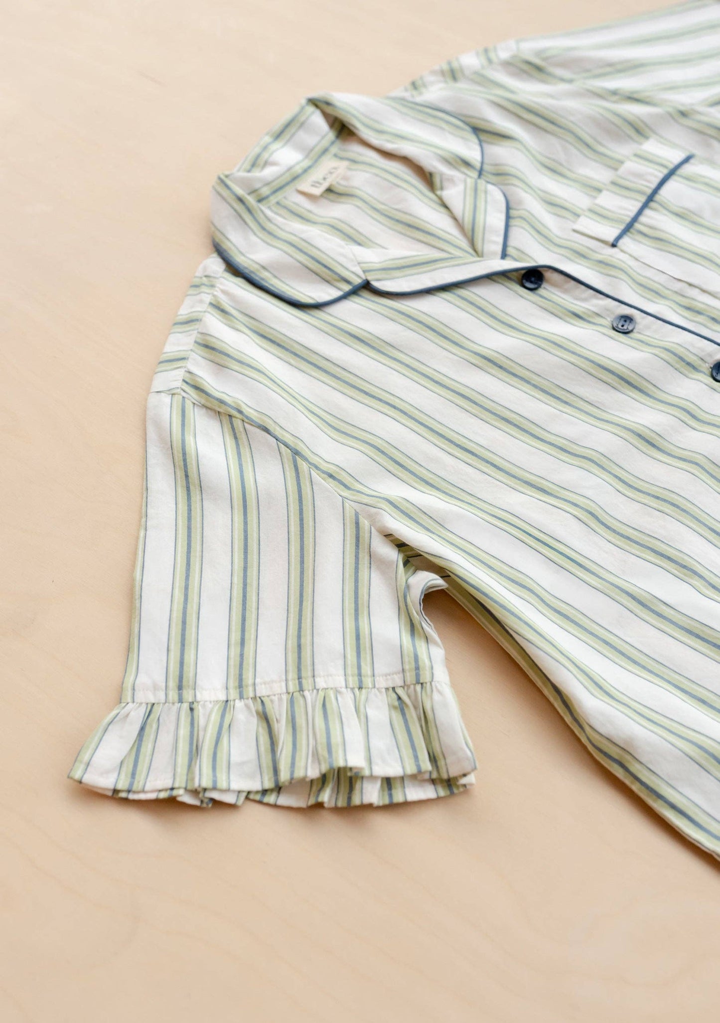 TBCo - Cotton Pyjamas in Olive Stripe Ruffle