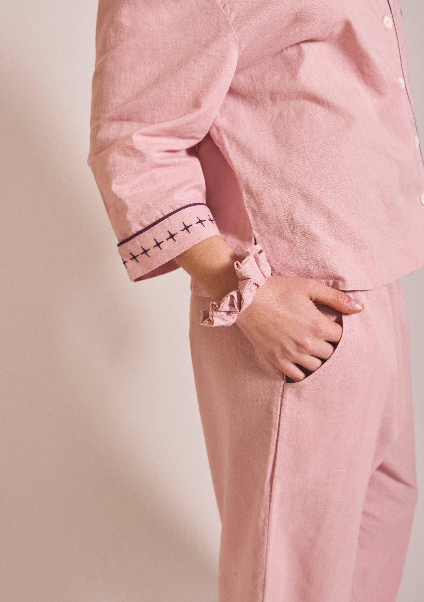 TBCo - Cropped Cotton & Linen Pyjamas in Pink