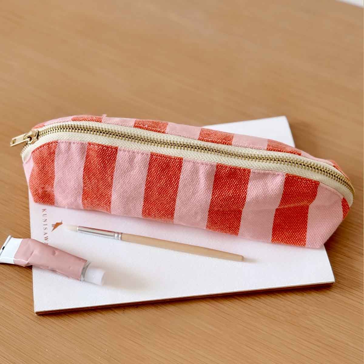 Rose in April | Pencil Case Gaston Stripes Tomato / Candy Pink