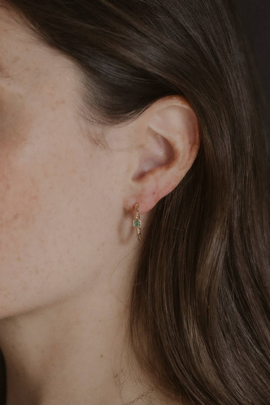 Claire Hill Designs - Chalcedony Lichen Branch Gold Medium Hoops