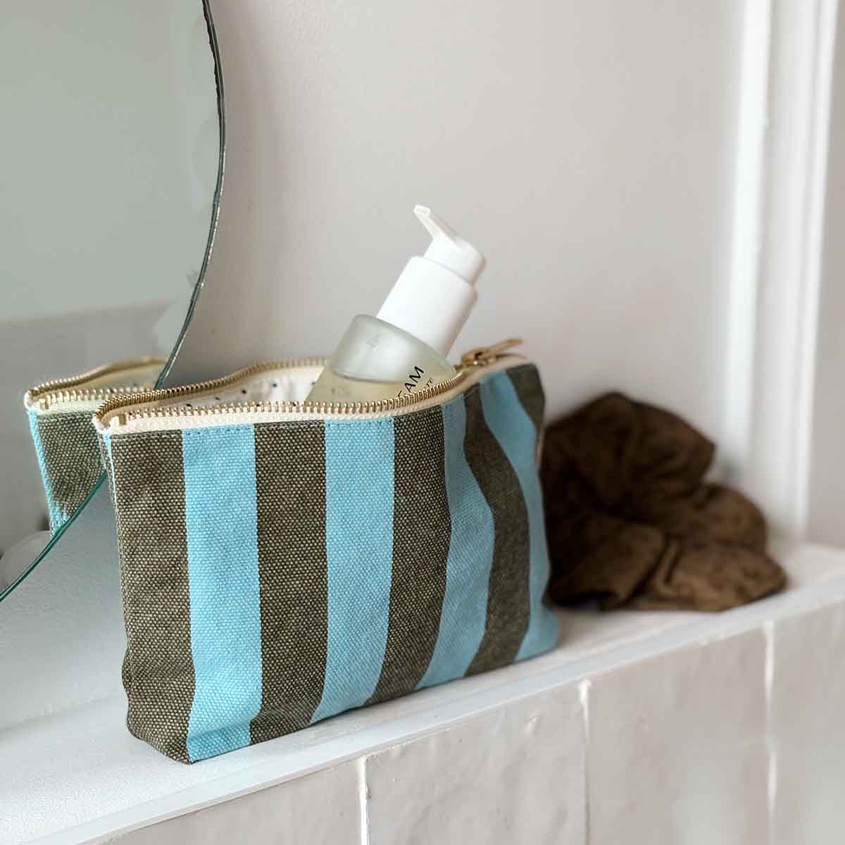 Rose in April - Pouch Sofia Stripes Olive / Blue