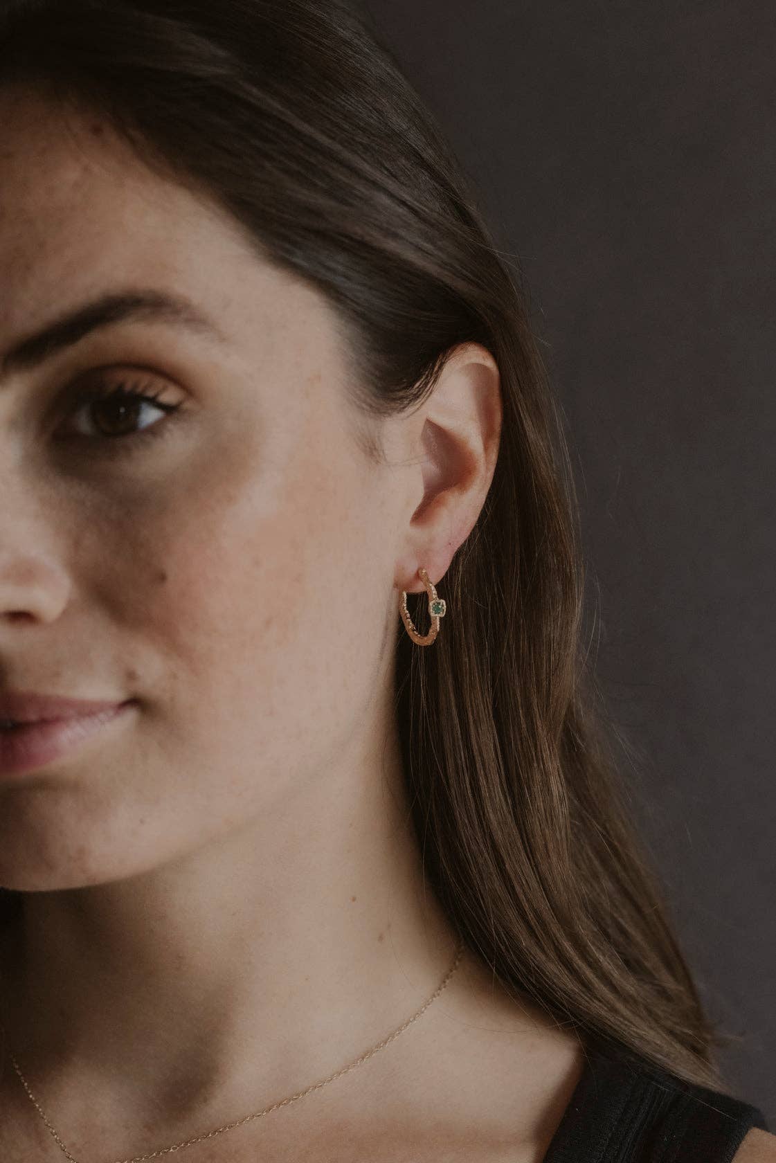 Claire Hill Designs - Chalcedony Lichen Branch Gold Medium Hoops