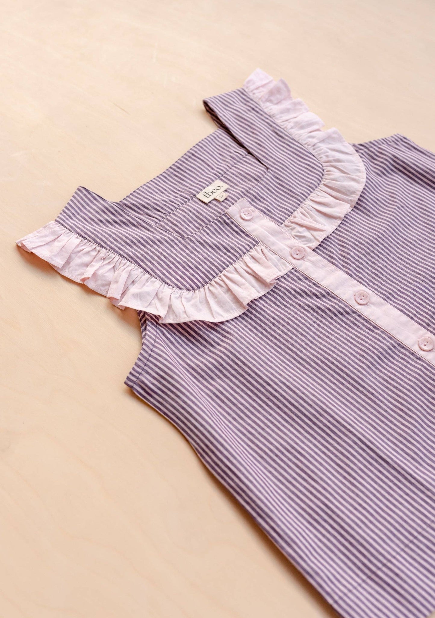 TBCo - Cropped Cotton Pyjamas in Burgundy Stripe Ruffle