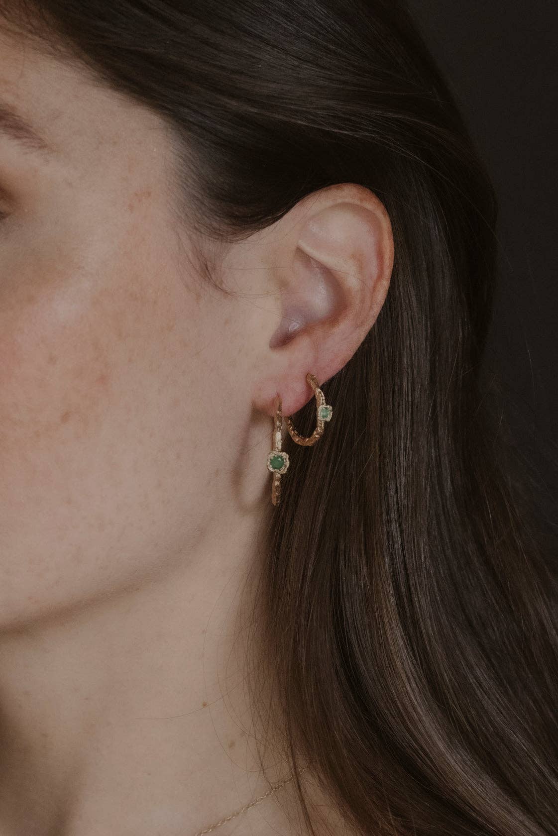 Claire Hill Designs - Chalcedony Lichen Branch Gold Medium Hoops