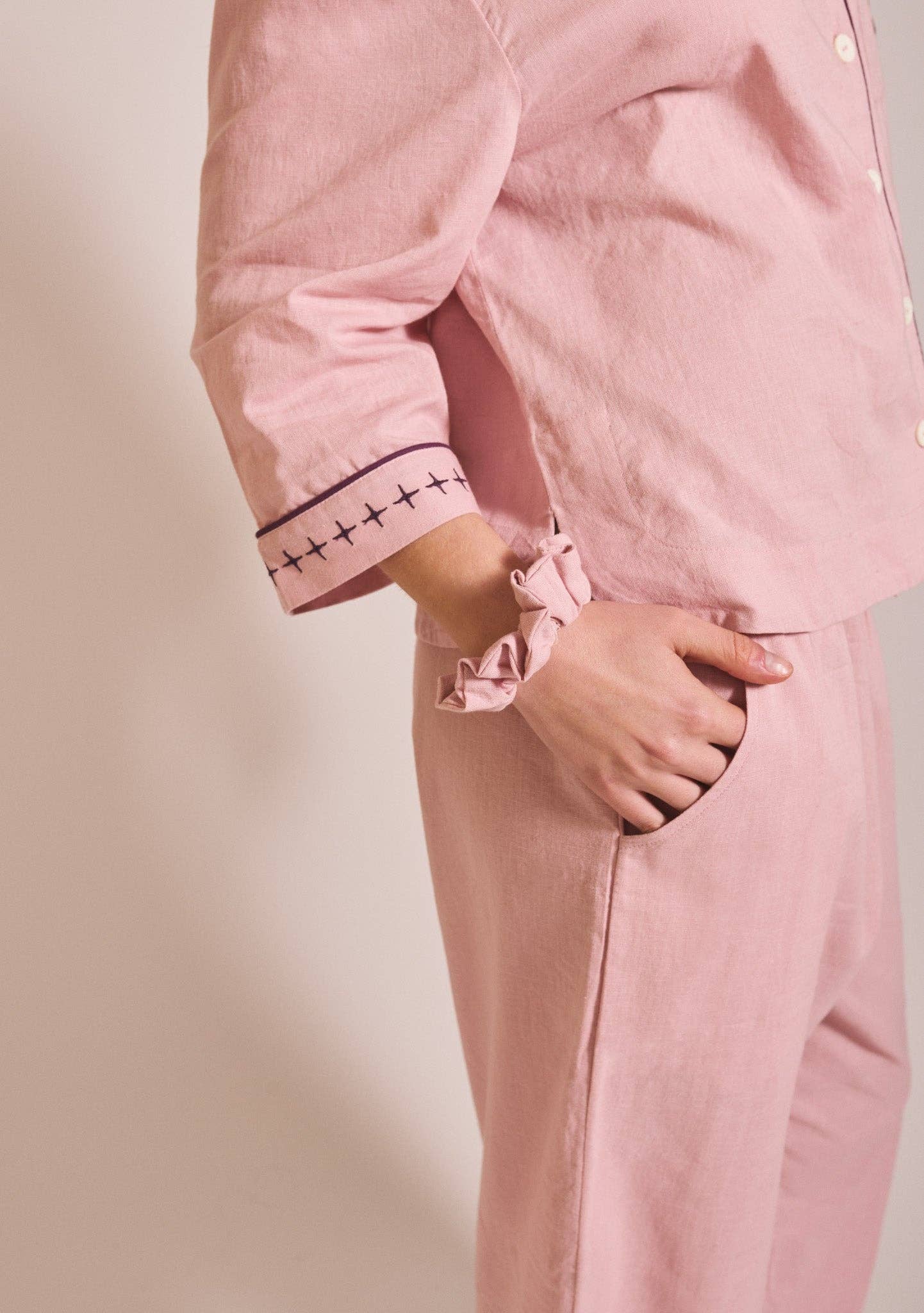 TBCo - Cropped Cotton & Linen Pyjamas in Pink