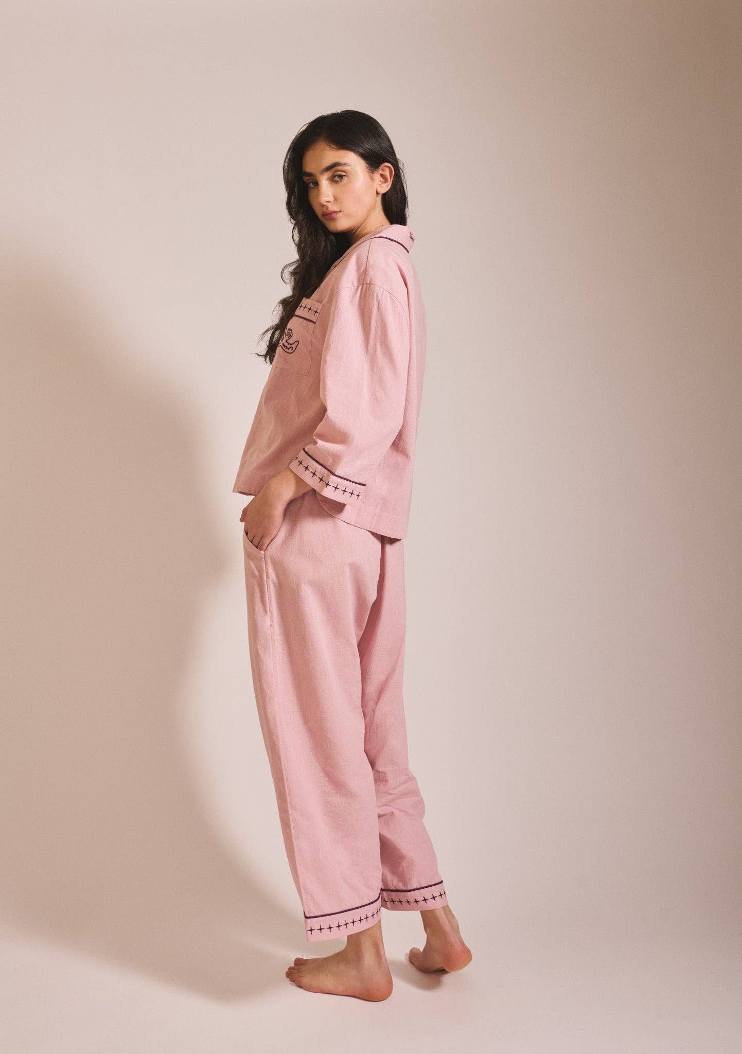 TBCo - Cropped Cotton & Linen Pyjamas in Pink