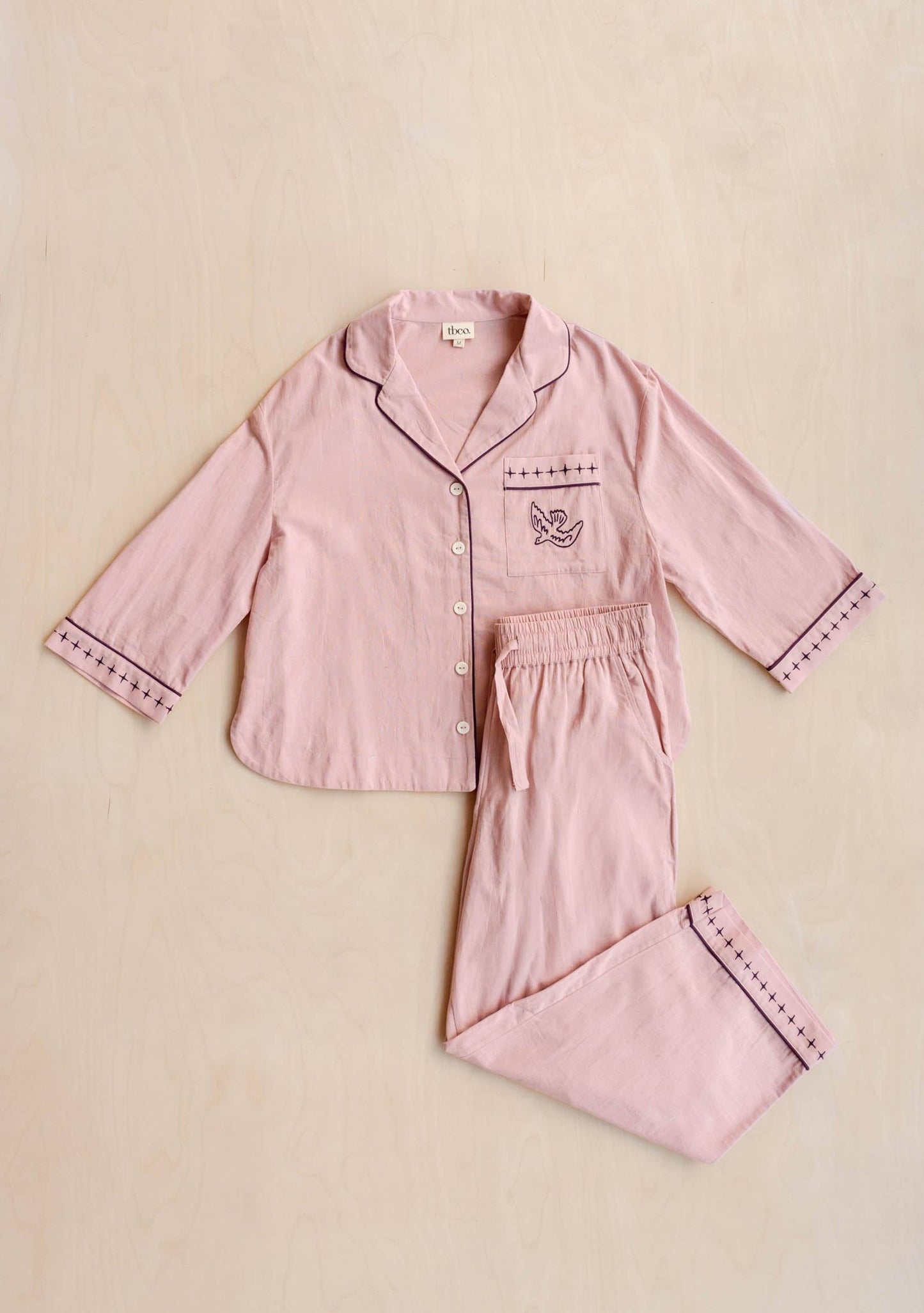 TBCo - Cropped Cotton & Linen Pyjamas in Pink