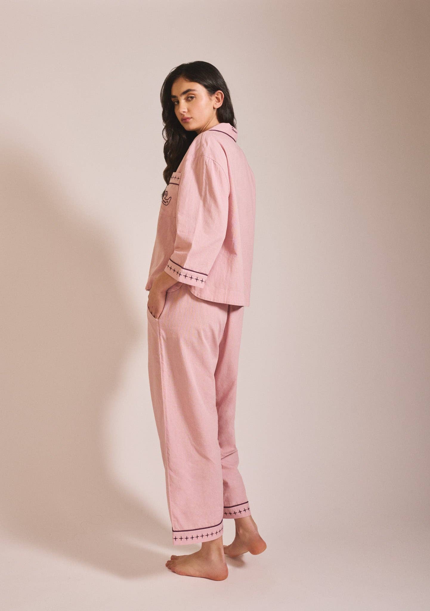 TBCo - Cropped Cotton & Linen Pyjamas in Pink