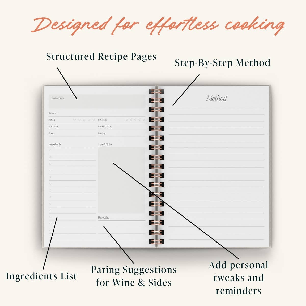 Yop & Tom | Journals, Notebooks & Planners - Tomato Recipe Journal | A5 Spiral Hardcover Recipe Book