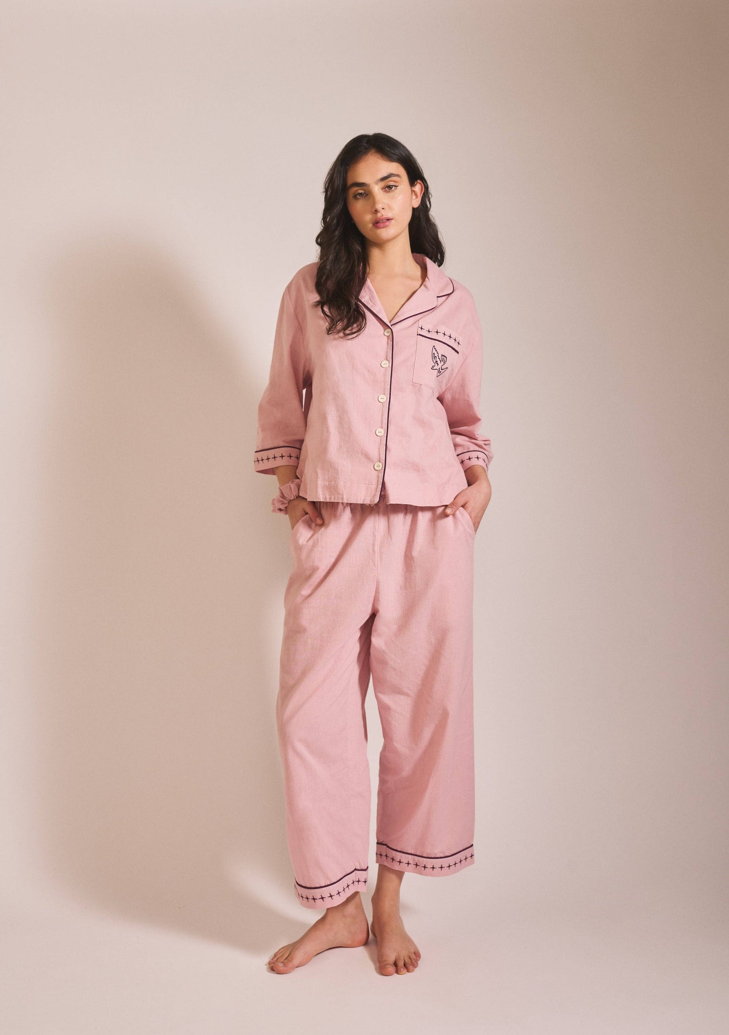 TBCo - Cropped Cotton & Linen Pyjamas in Pink